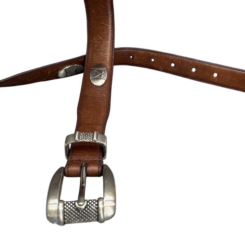 Vintage Brown Leather Silver Golf Club Embellished 1" Wide Belt Men 40"